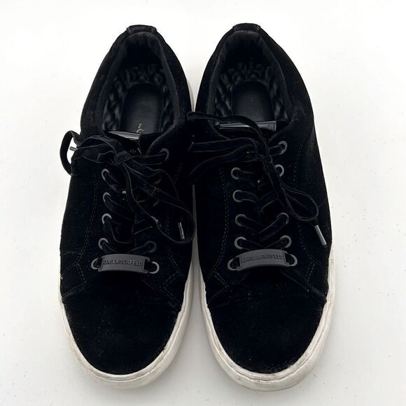 Pre-Loved Karl Lagerfeld Men US 8 Black Textile Leather Shoes Comfort Sneakers  - Picture 3 of 13